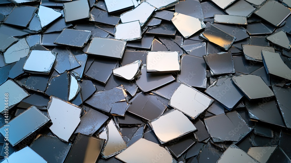 Aufkleber shattered mirror tiles on a surface creating a reflected mosaic