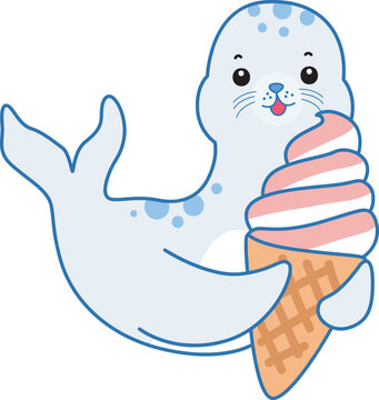 Cute Seal vector icon. Funny baby Seal animal series stock illustration. Life of fluffy Seal designs