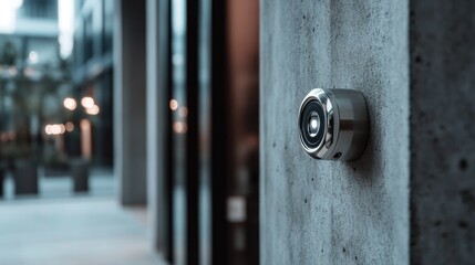 Modern Doorbell Camera Installed on Textured Concrete Exterior Wall