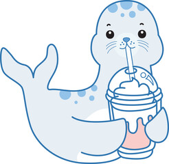 Cute Seal vector icon. Funny baby Seal animal series stock illustration. Life of fluffy Seal designs