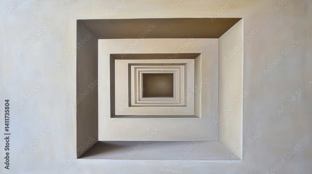 Poster recessed square patterns create a perspective effect.