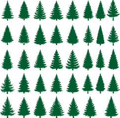 Obraz premium Pine tree silhouettes. Evergreen forest firs and spruces black shapes, wild nature trees templates. Vector woodland. Vector illustration woodland trees set on white background. EPS 10 version.