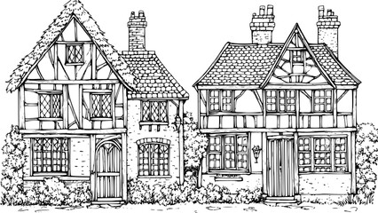 Obraz premium Two Tudor style Courthouses designs, Tudor style Courthouses vector illustration