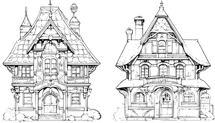 Naklejka premium Two Victorian style Market halls designs, Victorian style Market halls vector illustration