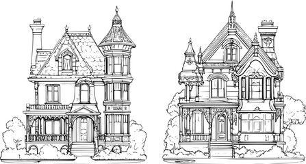 Fototapeta premium Two Victorian style Manors designs, Victorian style Manors vector illustration
