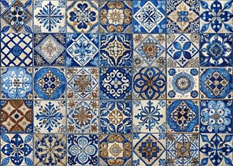 Antique Azulejo Tiles Patch Work Graphic Design Background
