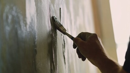 Painter painting a wall. Indoor home renovation site