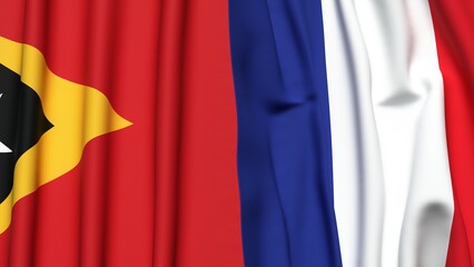 Flags of EAST TIMOR and FRANCE with realistic cloth texture
