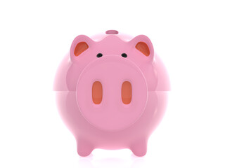 ピンクの豚の貯金箱　正面　3Dイラストレーション