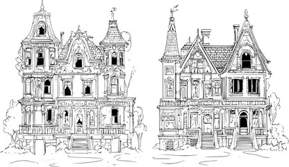 Two Victorian style Skyscrapers designs, Victorian style Skyscrapers illustration art