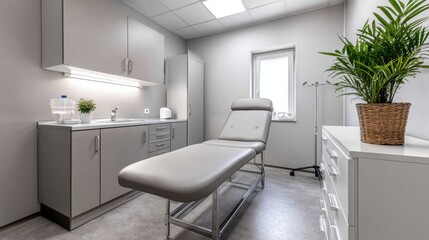 A brightly lit examination room showcasing sterile equipment - center interior procedure