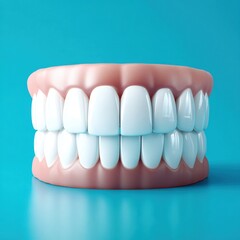 Fototapeta premium A set of perfectly straight, white teeth on a digitally enhanced background, representing ideal results - smile healthy technology