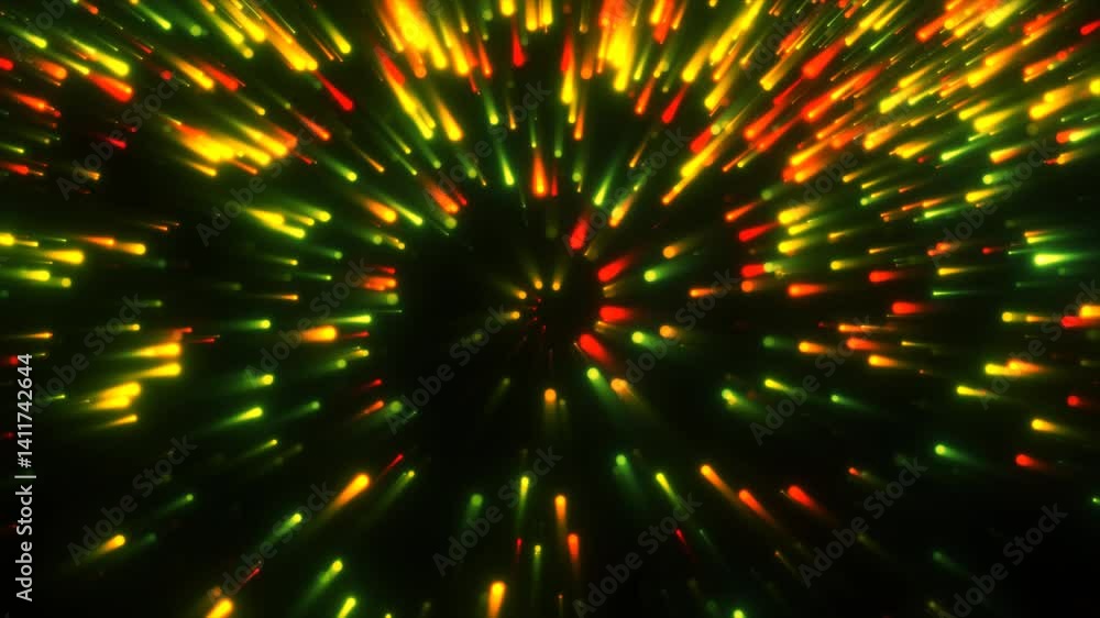 Poster abstract background with green and red light streaks converging to a center point, creating a futuri