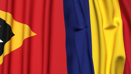 Flags of EAST TIMOR and ROMANIA with realistic cloth texture