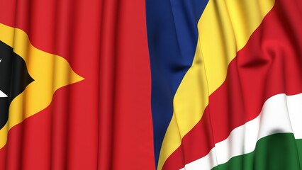 Flags of EAST TIMOR and SEYCHELLES with realistic cloth texture