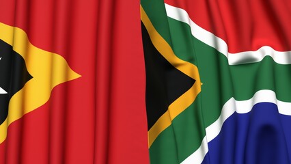 Flags of EAST TIMOR and SOUTH AFRICA with realistic cloth texture