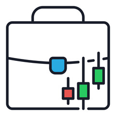 Briefcase with Candlesticks vector Crypto Portfolio colored icon or logo element