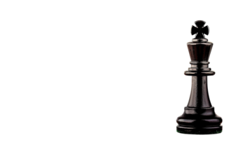 A solitary black chess king stands poised atop the checkered board, symbolizing strategy and the thrill of competition isolated on transparent background