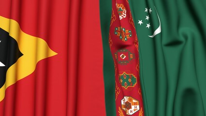 Flags of EAST TIMOR and Turkmenistan with realistic cloth texture