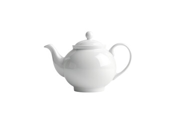 Elegant white teapot resting on a minimalist surface perfect for a serene tea time atmosphere and stylish drinkware aesthetic isolated on transparent background