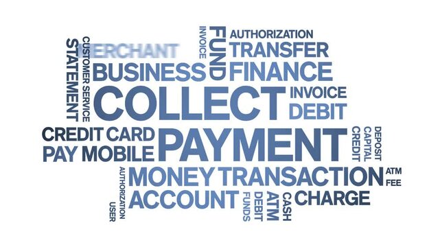 Collect Payment animated word cloud;text design animation tag kinetic typography seamless loop.