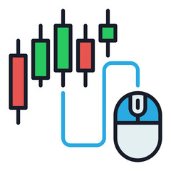 Computer Mouse and Candlestick Chart vector colored icon or sign