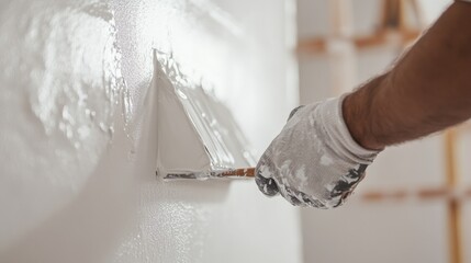 Painter prepping walls for painting. Indoor home renovation site