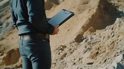 Mining engineer evaluating the potential of lithium deposits after the excavation process. Featuring deposit evaluation