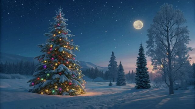 Christmas tree with ornaments in the winter, 2k Christmas clip