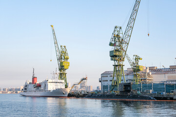 Fototapeta premium 神戸港のハーバーウォークに隣接する造船所