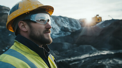 Mining engineer inspecting equipment for lithium ore extraction in the field. Featuring equipment inspection