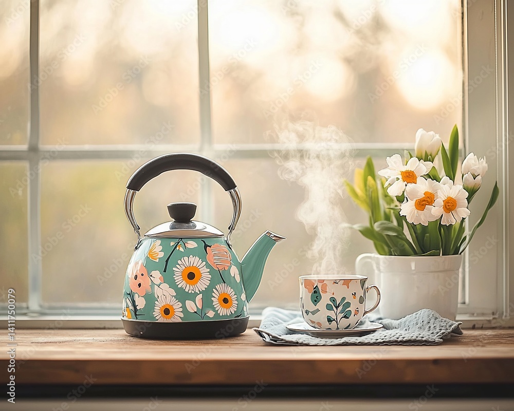 Poster springtime tea by the window