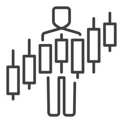 Man and Candlestick Trading Chart vector outline icon or symbol