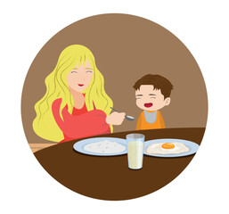 mother and daughter having breakfast