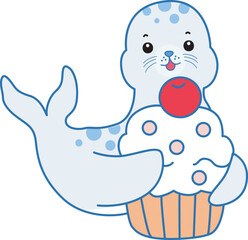 Cute Seal vector icon. Funny baby Seal animal series stock illustration. Life of fluffy Seal designs