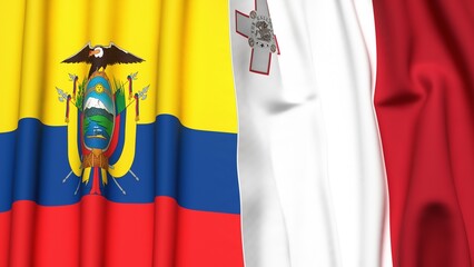 Flags of Ecuador and MALTA with realistic cloth texture