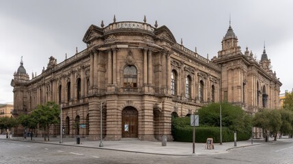Obraz premium Grand neoclassical government building with columns and intricate facade - majestic shadow archway impressive grand