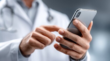 A doctor's fingers swiftly scrolling through a medical app on a mobile phone - modern healthcare document scrolling dosage
