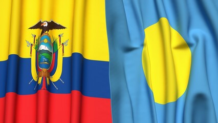Flags of Ecuador and PALAU with realistic cloth texture