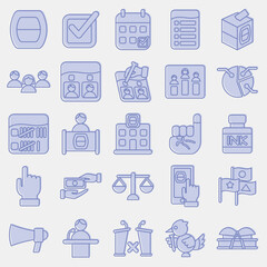 Icon set of general election. Indonesian general election elements. Icons in two tone style. Good for prints, posters, infographics, etc.