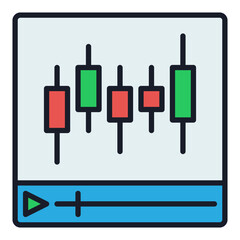 Video Player with Candlestick Trading Chart vector Crypto Trading Course colored icon or symbol