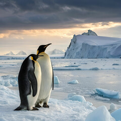 Fototapeta premium Penguins in Antarctic icefields, an ultra-realistic scene capturing the adorable penguins 