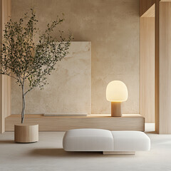 Modern Indoor Space with Minimalist Furniture and Soft Lighting