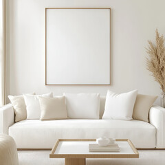 Modern Minimalist Living Room with Beige and White Cushions