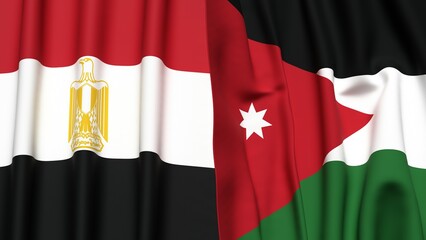 Flags of EGYPT and JORDAN with realistic cloth texture