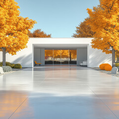 Modern Architectural Design with Autumn Foliage and Clear Sky