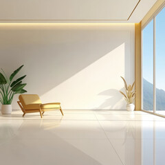 Modern Minimalist Living Room with Bright Natural Light and Plants
