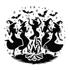 Witch women Party celebration circle with fire vector design