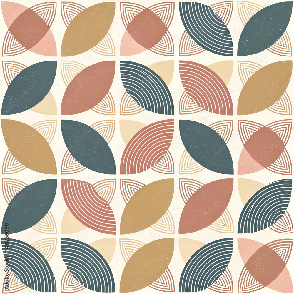Poster scandinavian tile grid pattern seamless vector, featuring minimalist geometric shapes and subtle col