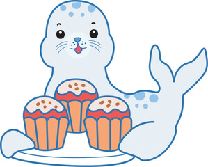 Cute Seal vector icon. Funny baby Seal animal series stock illustration. Life of fluffy Seal designs